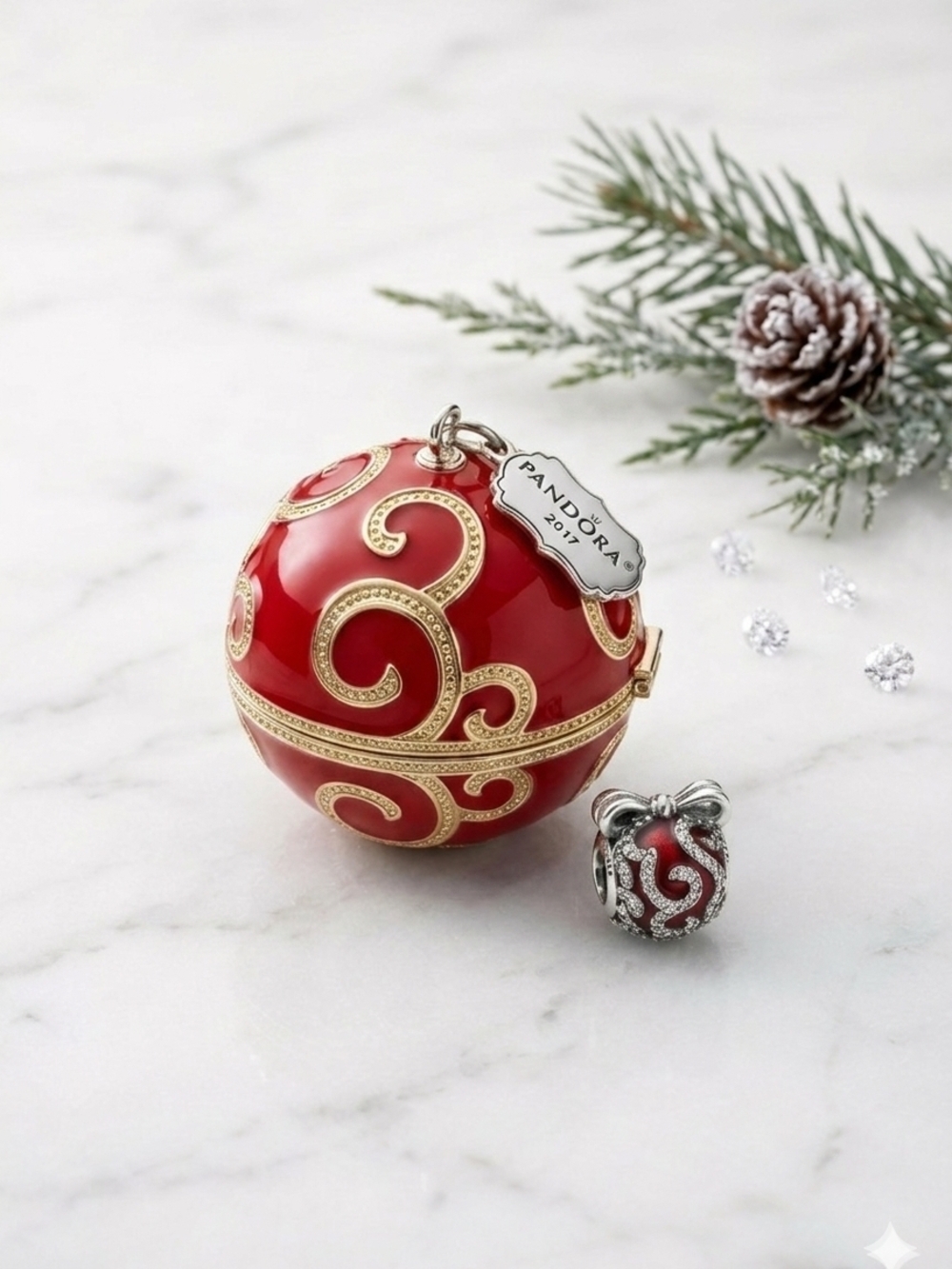 ​Pandora 2017 Limited Edition Holiday Gift Set: Pavé Bow Charm & Keepsake Orname